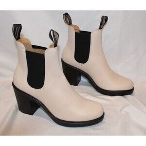 BLUNDSTONE 2364 WOMEN'S ELASTIC SIDED HEELED LEATHER BOOTS PEARL WHITE US 8